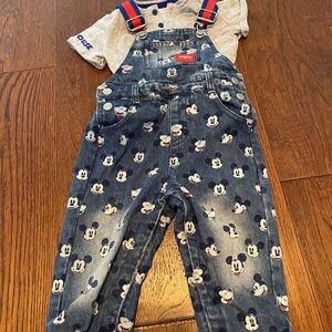 Mickey Mouse overalls with tshirt.